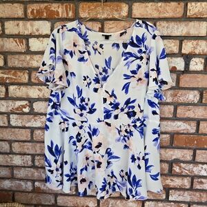 Torrid Blue and Cream Floral Blouse